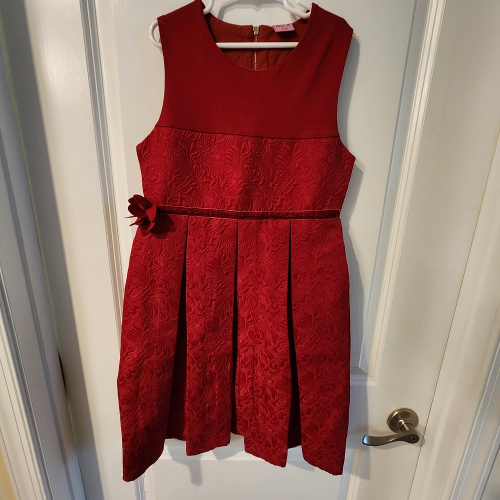 Girls' Red Floral Textured Party Dress